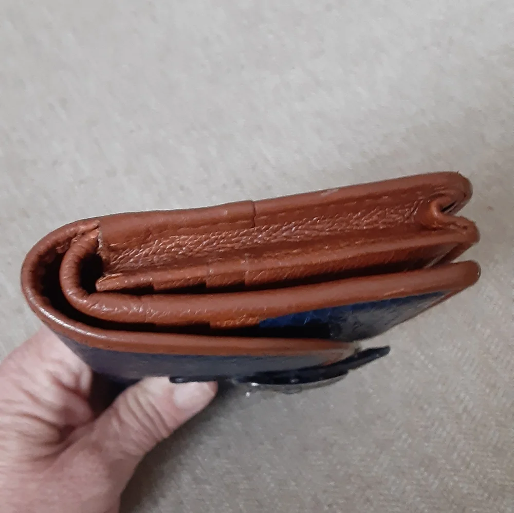 Brighton Blue and Brown leather wallet with Silver Buckle
